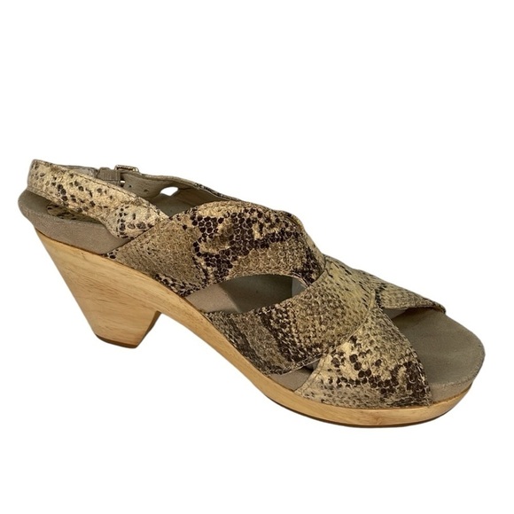 Earthies Sandals Wooden Soles Python Snakeskin Yellow Grey Size 9.5 - Picture 6 of 8